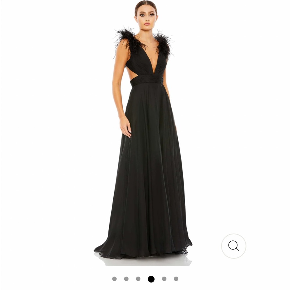 Mac Duggal Ostrich Feather Plunge A Line Gown